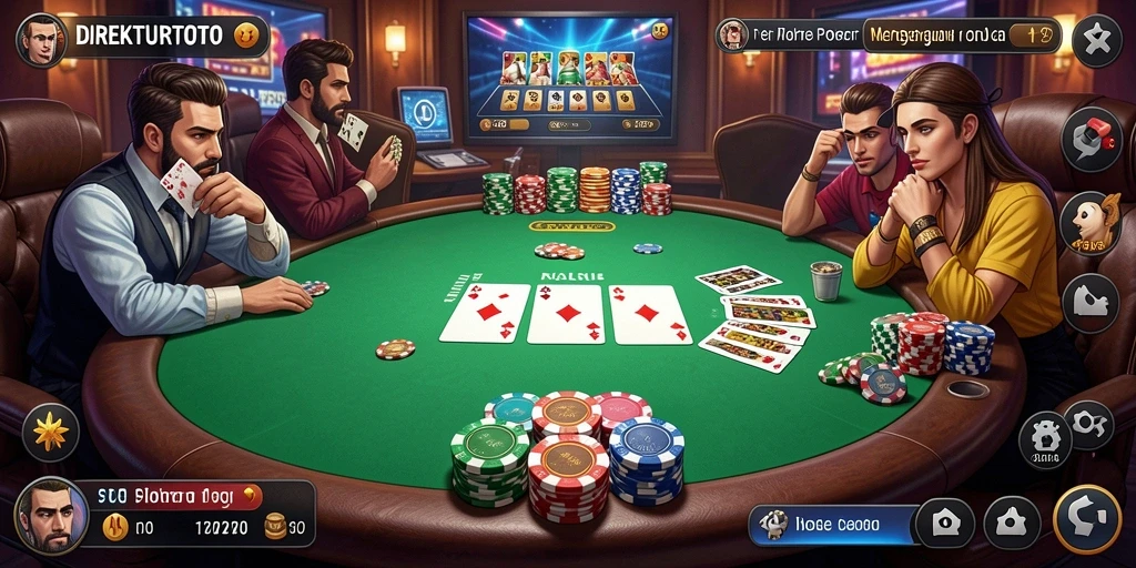 Screenshot gameplay DIREKTURTOTO menampilkan aksi seru di meja poker.