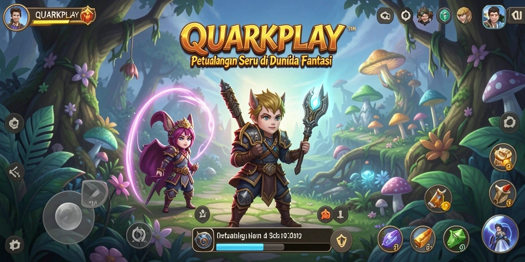 Screenshot menunjukkan aksi seru dalam permainan petualangan QUARKPLAY.