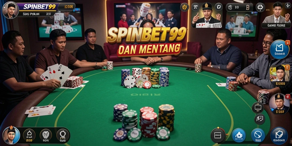 Screenshot utama SPINBET99 menampilkan gameplay poker yang seru.