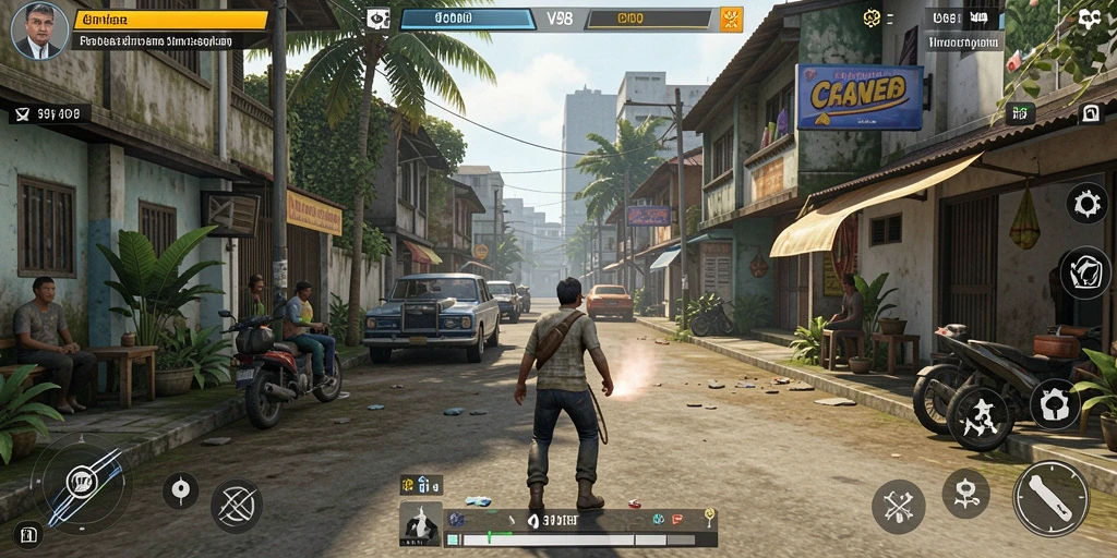 Tangkapan layar menunjukkan gameplay mendalam dari V98 dengan interaksi dinamis.
